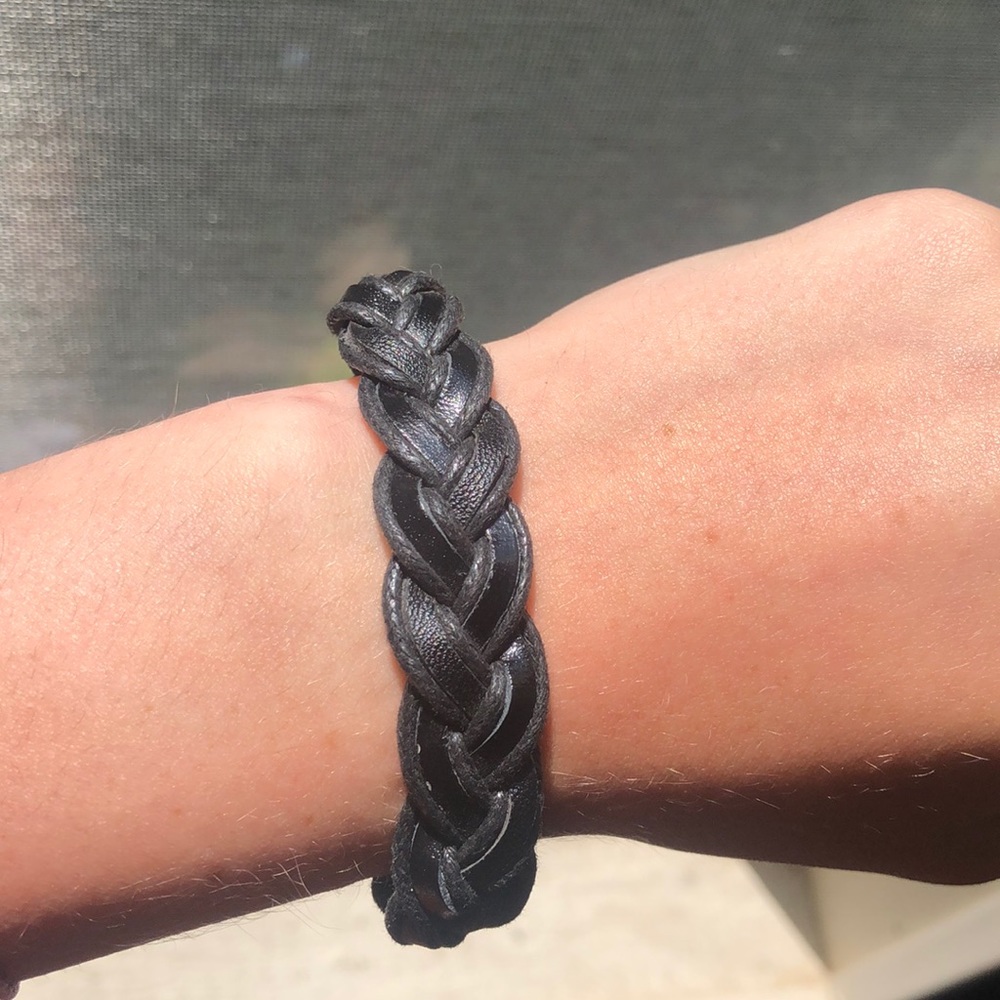 Black leather braided bracelet